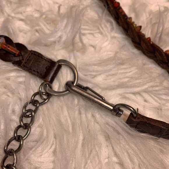 🟢3 for $20——-BEADED Leather belt braided women’s size M/L with 6” chain link - Picture 4 of 9